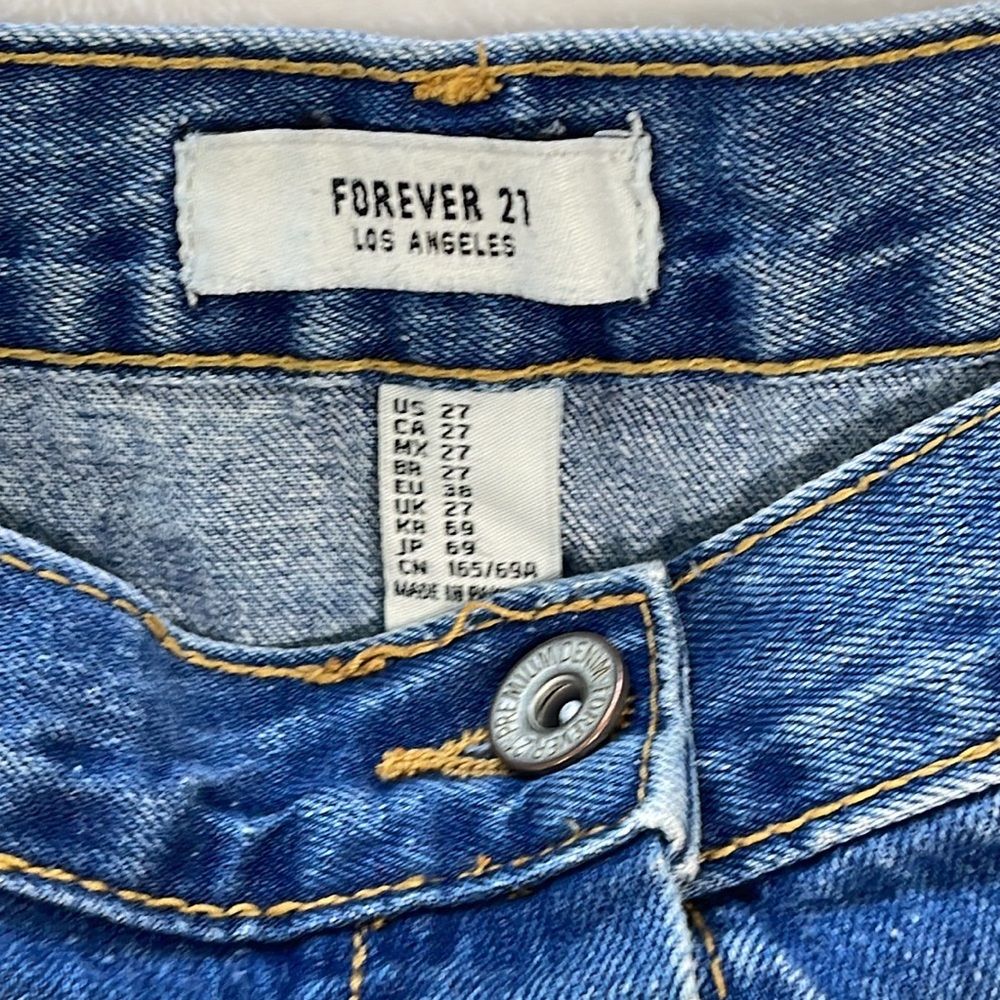 Forever‎ 21 Denim Button Fringe Mini Skirt Sz 27 - Picture 2 of 7